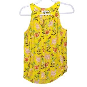 Rose‎ and Olive Blouse Womens XS Boho Yellow Floral Sleeveless Tassel Butterfly